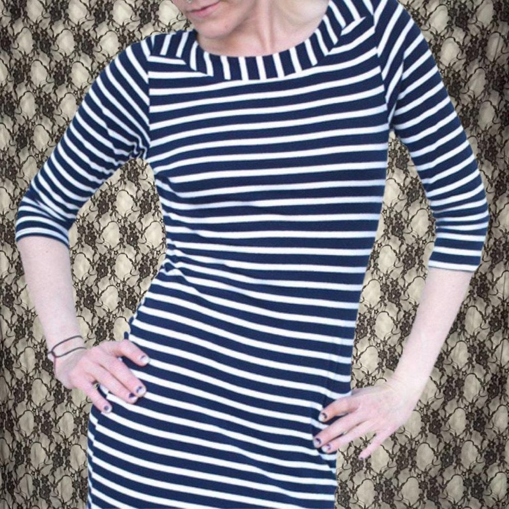 navy blue & white striped bodycon dress monteau juniors large sailor cosplay